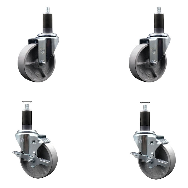 Service Caster 4'' Semi Steel Wheel Swivel 1-1/4'' Expanding Stem Caster Set 2 Brakes, 4PK SCC-EX20S415-SSR-2-TLB-2-114 - main
